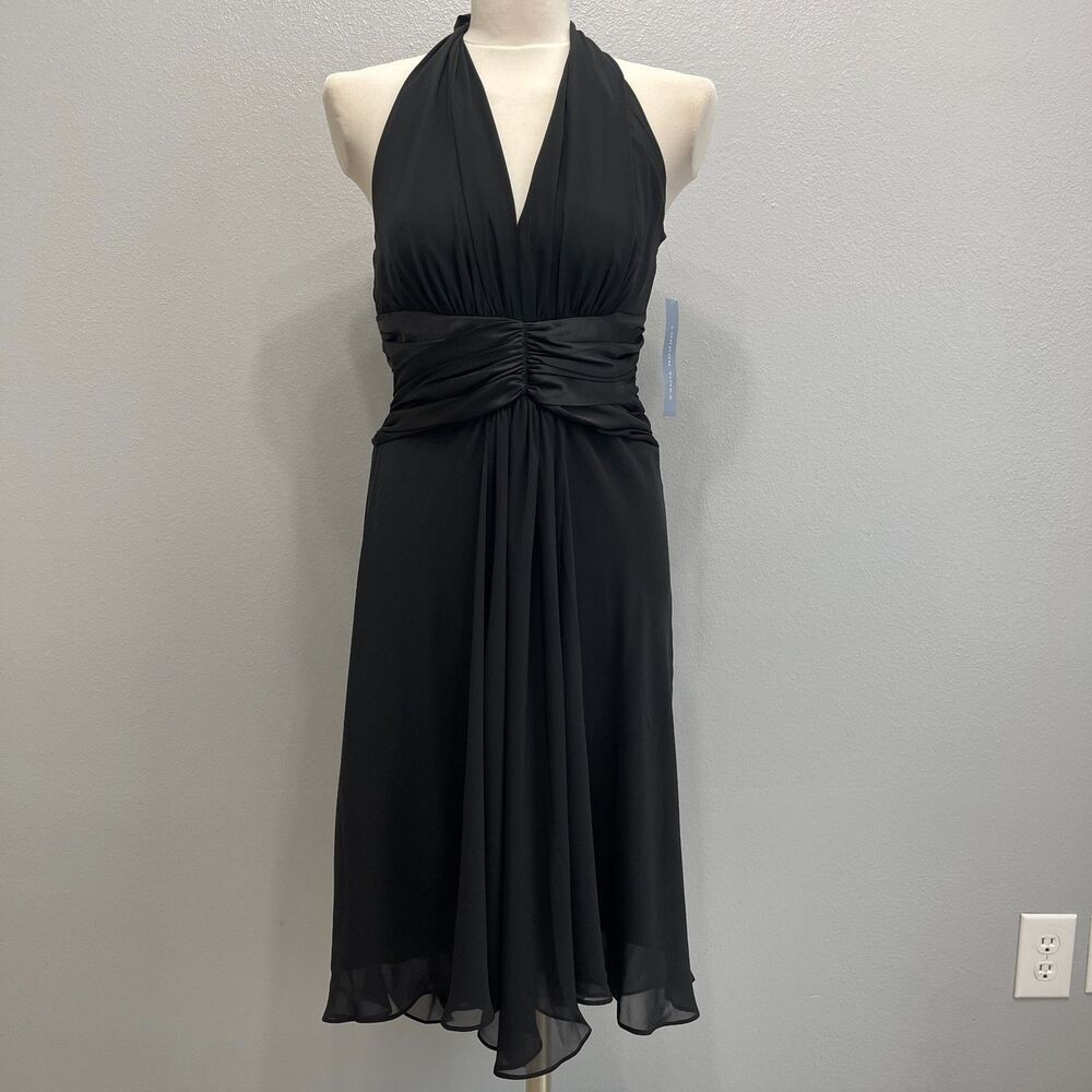 London Times Women's Halter Dress Size 8 Black Longer on Back NWT